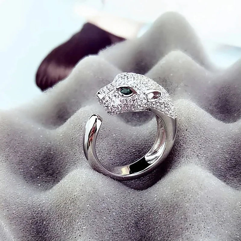 Luxury 925 Sterling Silver fine Crystal cute leopard head Rings for women fashion wedding Accessories Jewelry Christmas gifts