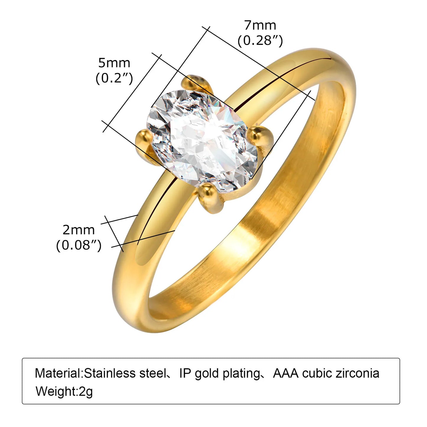 Vnox Exquisite Sparkling Cubic Zircon Engagement Rings for Women, Gold Color Stainless Steel Wedding Band Finger Gift Jewelry