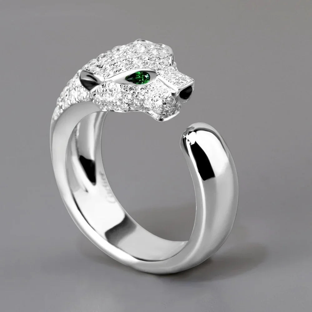 Luxury 925 Sterling Silver fine Crystal cute leopard head Rings for women fashion wedding Accessories Jewelry Christmas gifts