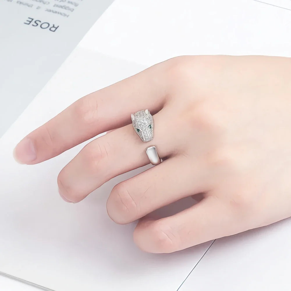 Luxury 925 Sterling Silver fine Crystal cute leopard head Rings for women fashion wedding Accessories Jewelry Christmas gifts