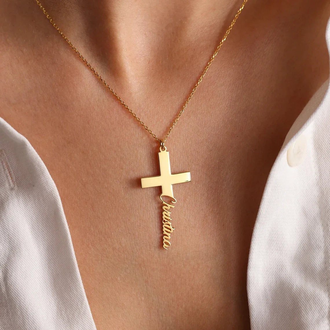 Dainty Cross Necklace Stainless Steel Cross Name Pendant Necklace Faith Necklaces Women Men Fashion Jewelry Gift