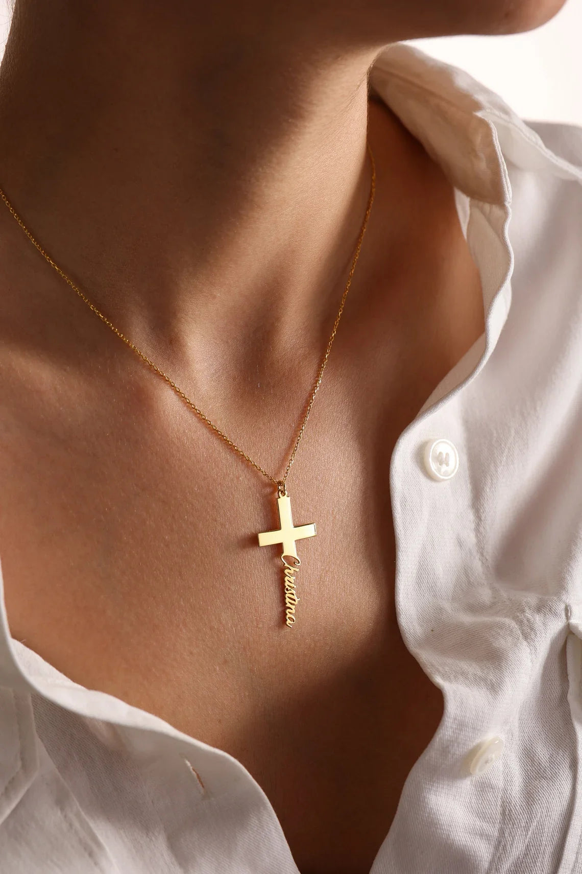 Dainty Cross Necklace Stainless Steel Cross Name Pendant Necklace Faith Necklaces Women Men Fashion Jewelry Gift