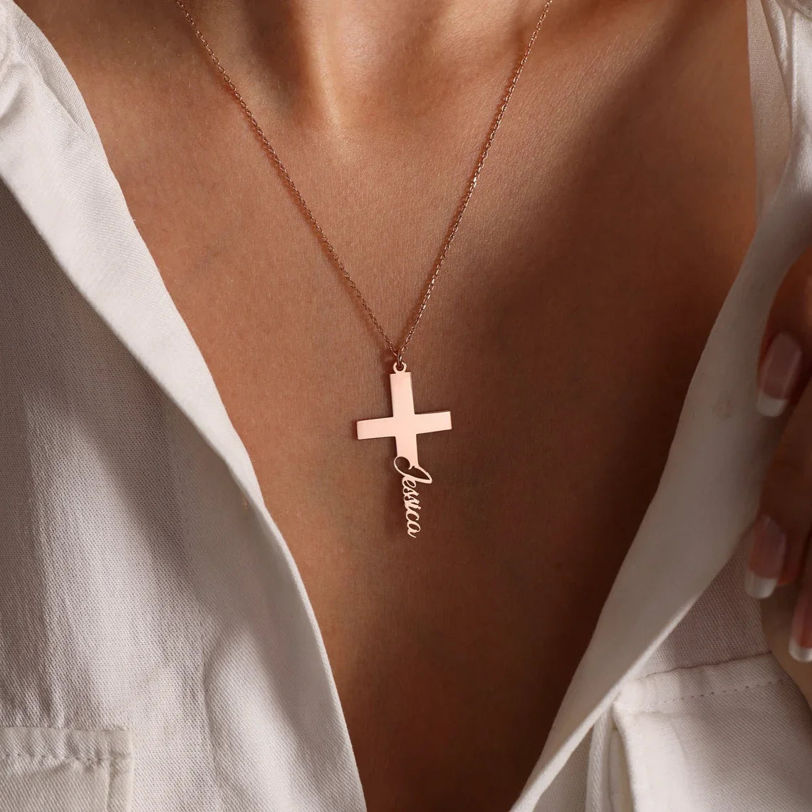 Dainty Cross Necklace Stainless Steel Cross Name Pendant Necklace Faith Necklaces Women Men Fashion Jewelry Gift