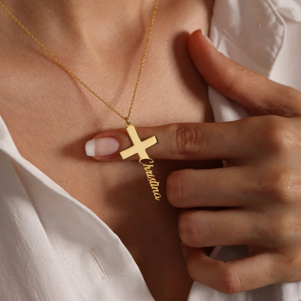 Dainty Cross Necklace Stainless Steel Cross Name Pendant Necklace Faith Necklaces Women Men Fashion Jewelry Gift