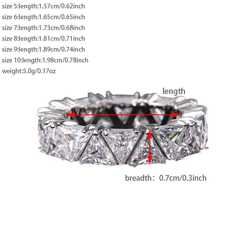 2024 New Luxury Triangle Silver Color Aesthetic Eternity Band Ring for Women Anniversary Gift Jewelry Wholesale R6505