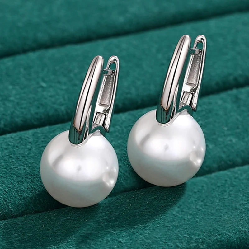 Huitan Simple Elegant Imitation Pearl Earrings for Women Metal Silver Color Fashion Versatile Lady's Ear Accessories New Jewelry