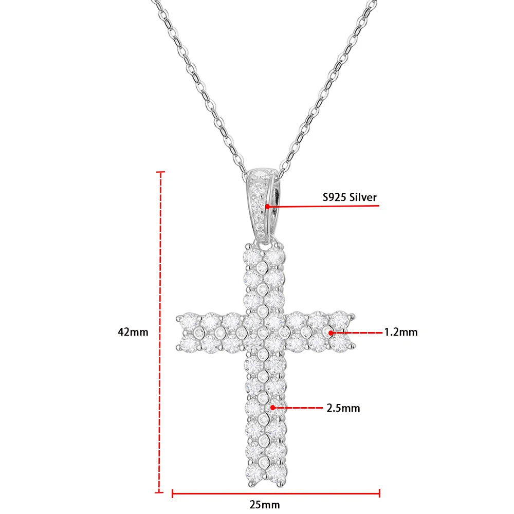 Serenity Day Real D Color 1.2mm 2.5mm Full Moissanite Cross Necklace for Women 100% S925 Sterling Silver Plate Pt950 Jesus Chain