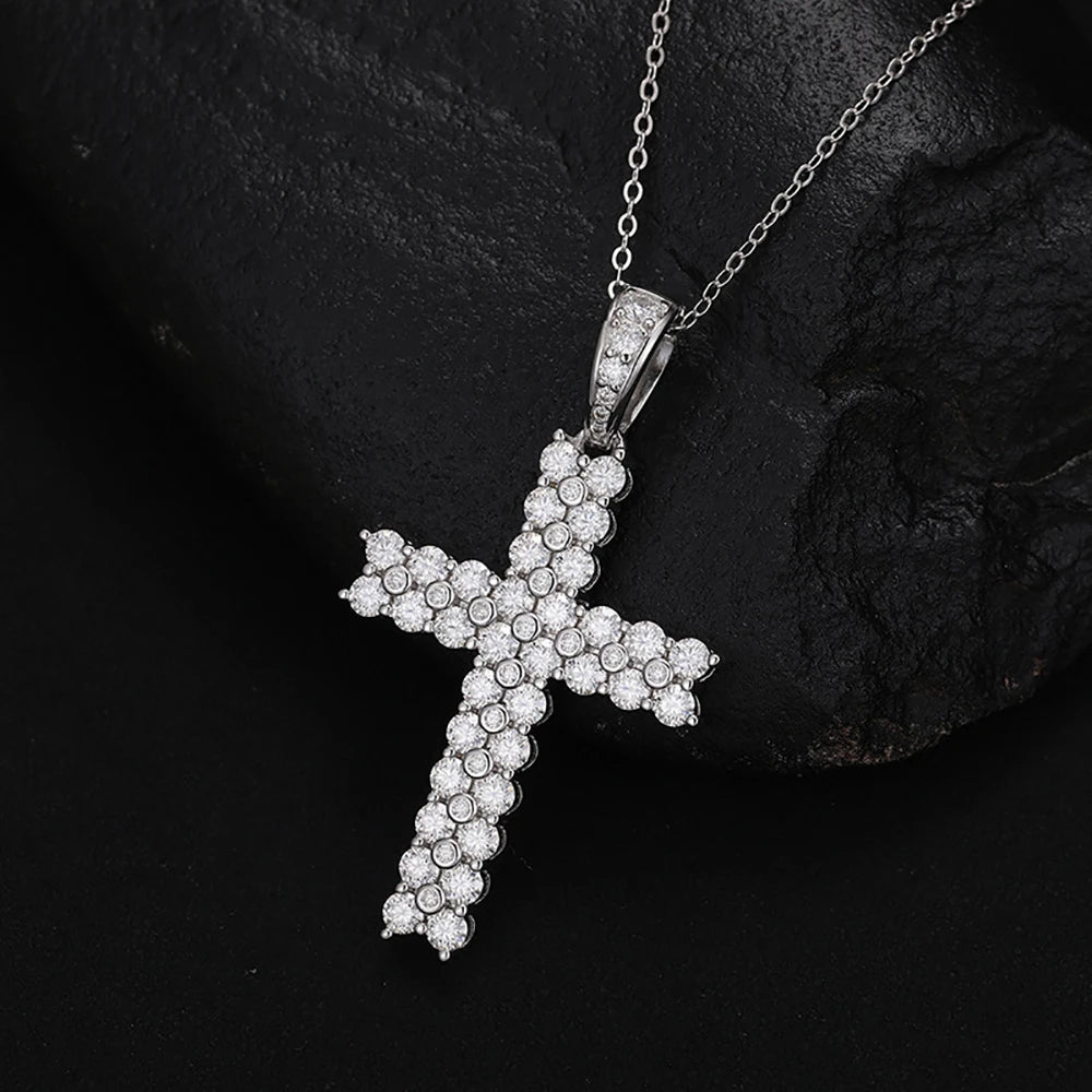 Serenity Day Real D Color 1.2mm 2.5mm Full Moissanite Cross Necklace for Women 100% S925 Sterling Silver Plate Pt950 Jesus Chain