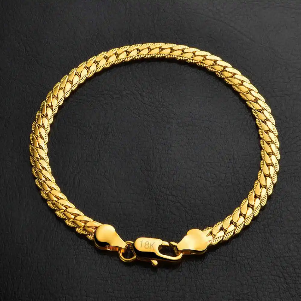 8 Inch Gold Color Bracelet 5MM Sideways Chain Bracelet For Woman Men Fashion Wedding Engagement Silver Color Jewelry Gifts