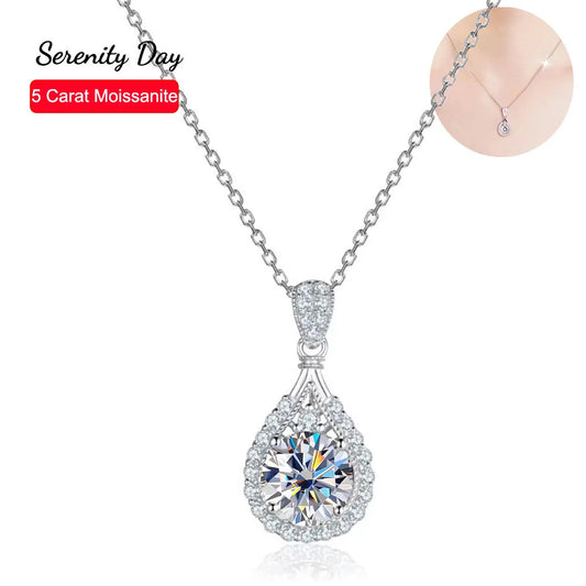 Serenity Real D Color 5ct Big Moissanite Necklace For Women Gift S925 Sterling Silver Water Drop Pendant Necklace Fine Jewelry