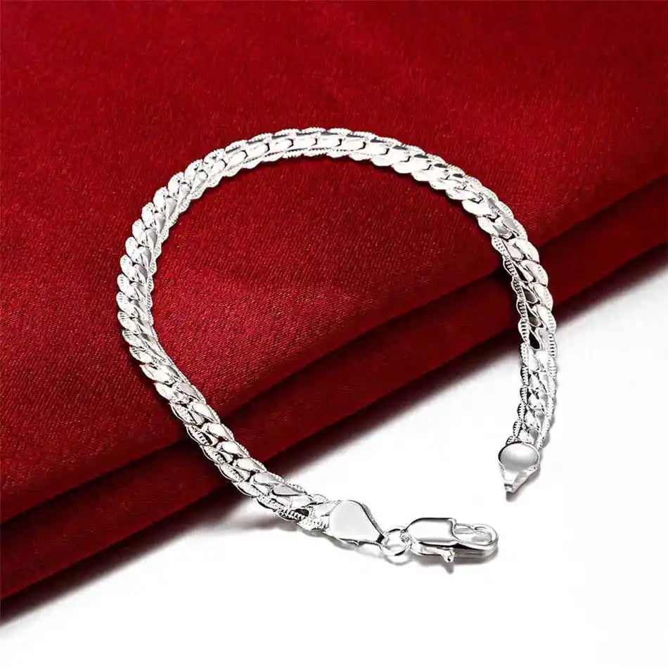 8 Inch Gold Color Bracelet 5MM Sideways Chain Bracelet For Woman Men Fashion Wedding Engagement Silver Color Jewelry Gifts