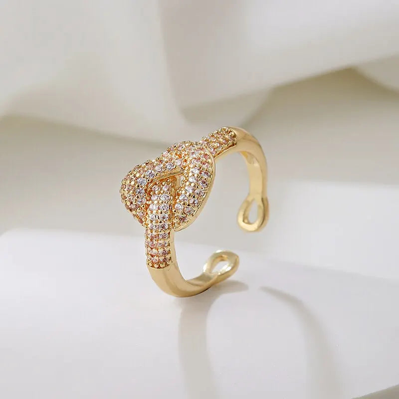 Golden Knot Opening Cubic Zirconia Ring Banquet Attendance Temperament Jewelry Accessories Daily Jewelry Accessories