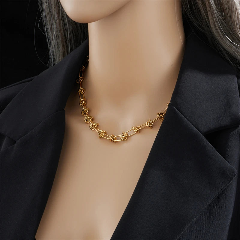 DIEYURO 316L Stainless Steel Gold Silver Color Twist Knot Necklace Bracelets For Women Girl New Fashion Non-fading Jewelry Set