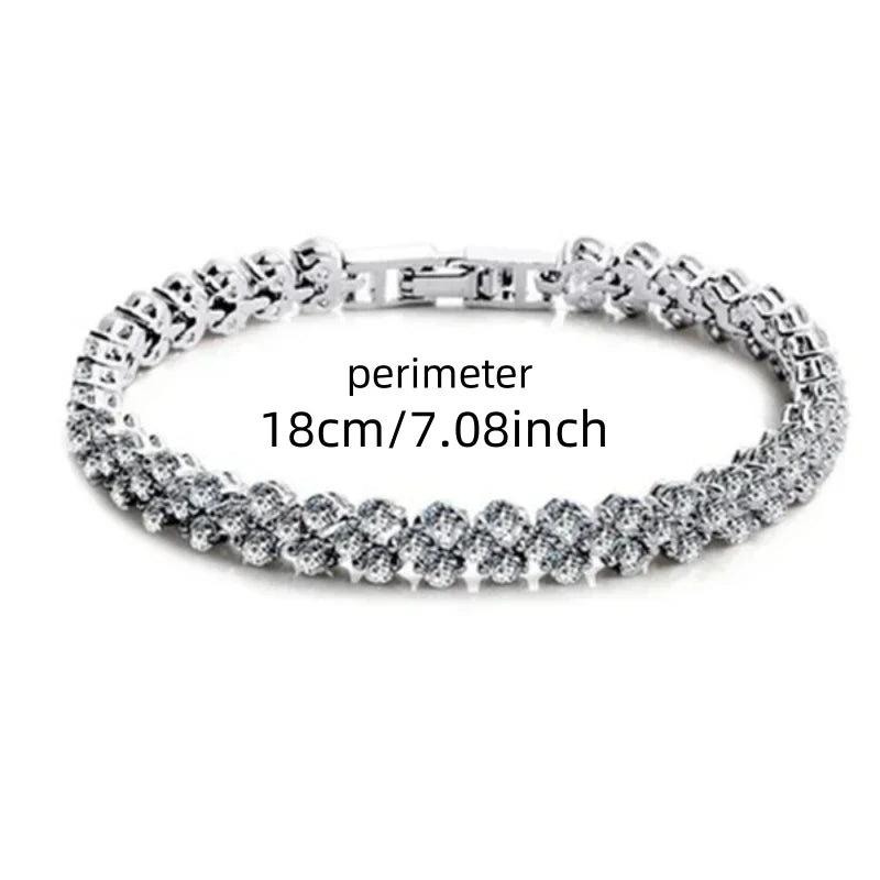 Luxury Roman Crystal Geometric Chain Bracelets For Women Trendy Goth Full Rhinestone Charm Bangles Wed Jewelry Accessories