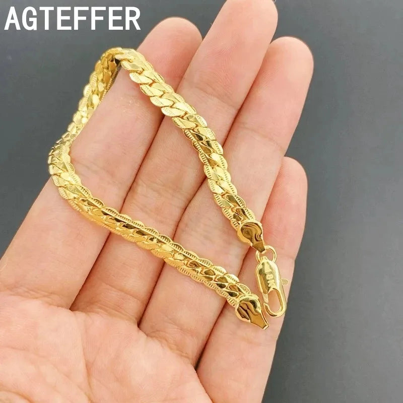 8 Inch Gold Color Bracelet 5MM Sideways Chain Bracelet For Woman Men Fashion Wedding Engagement Silver Color Jewelry Gifts