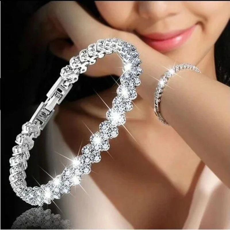 Luxury Roman Crystal Geometric Chain Bracelets For Women Trendy Goth Full Rhinestone Charm Bangles Wed Jewelry Accessories