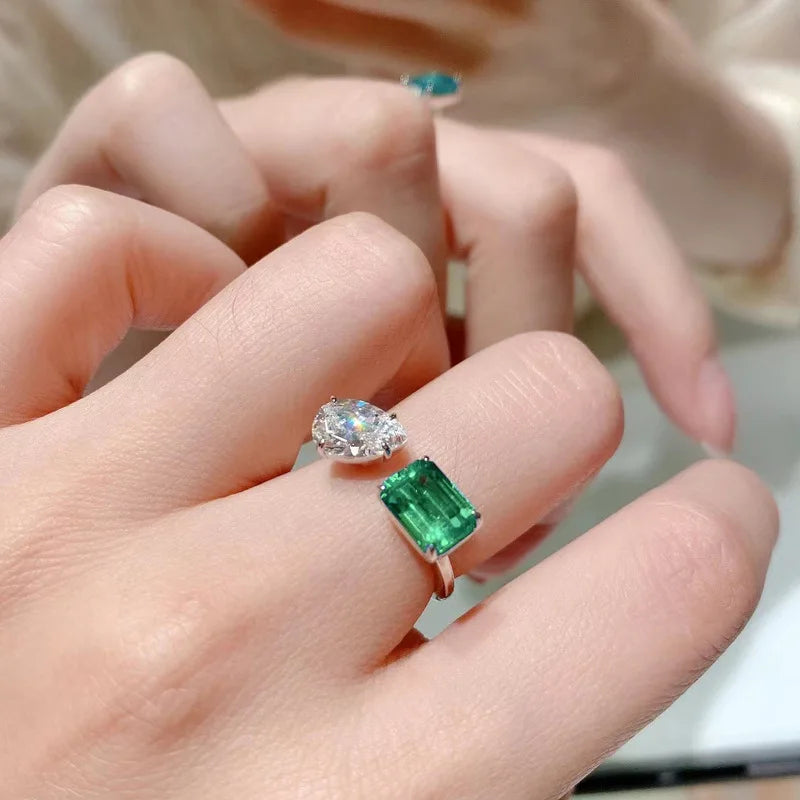 Huitan Luxury Trendy Green/White CZ Opening Rings for Women Temperament Female Finger Accessories Anniversary Party Jewelry New