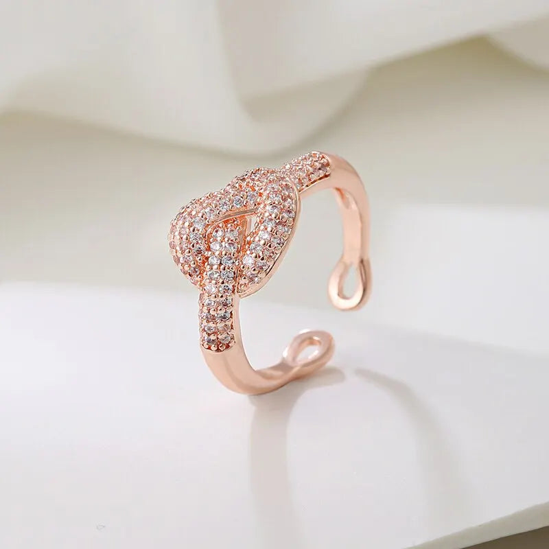 Golden Knot Opening Cubic Zirconia Ring Banquet Attendance Temperament Jewelry Accessories Daily Jewelry Accessories