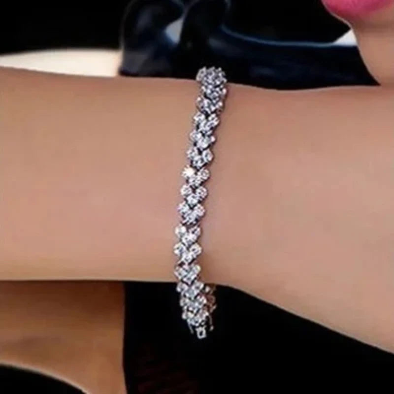 Luxury Roman Crystal Geometric Chain Bracelets For Women Trendy Goth Full Rhinestone Charm Bangles Wed Jewelry Accessories