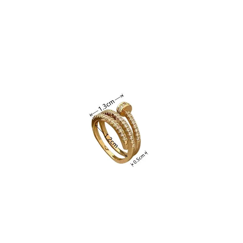 1pcs Gold-color Ring Ladies Fashion Style Multi Layer Copper With Zirconia Cold Wind Hand Jewelry