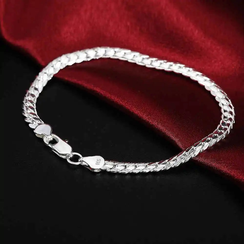 8 Inch Gold Color Bracelet 5MM Sideways Chain Bracelet For Woman Men Fashion Wedding Engagement Silver Color Jewelry Gifts