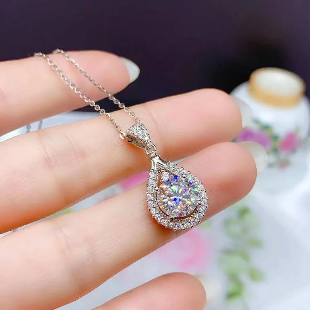 Serenity Real D Color 5ct Big Moissanite Necklace For Women Gift S925 Sterling Silver Water Drop Pendant Necklace Fine Jewelry