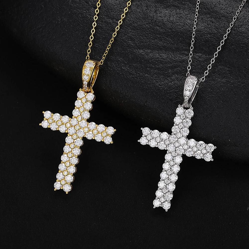 Serenity Day Real D Color 1.2mm 2.5mm Full Moissanite Cross Necklace for Women 100% S925 Sterling Silver Plate Pt950 Jesus Chain