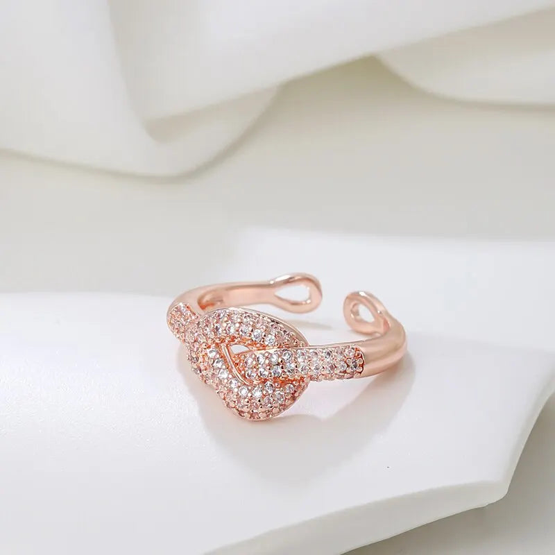 Golden Knot Opening Cubic Zirconia Ring Banquet Attendance Temperament Jewelry Accessories Daily Jewelry Accessories