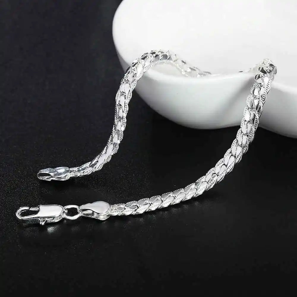 8 Inch Gold Color Bracelet 5MM Sideways Chain Bracelet For Woman Men Fashion Wedding Engagement Silver Color Jewelry Gifts